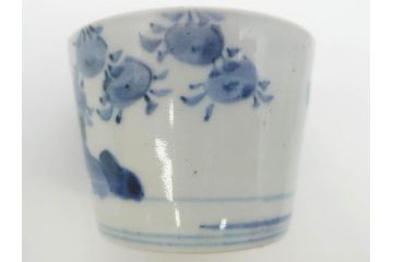 江戸期　古伊万里　染付　蜜柑に鳥文　落ち着いた和の雰囲気にぴったりのそば猪口5客セット(みかん、果実、蕎麦猪口、湯呑み、湯のみ、和食器)(R-083041)