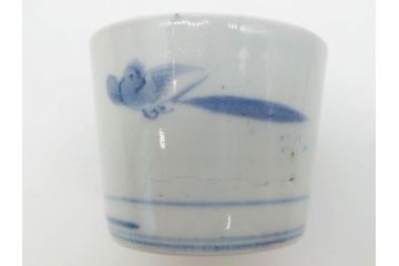 江戸期　古伊万里　染付　蜜柑に鳥文　落ち着いた和の雰囲気にぴったりのそば猪口5客セット(みかん、果実、蕎麦猪口、湯呑み、湯のみ、和食器)(R-083041)