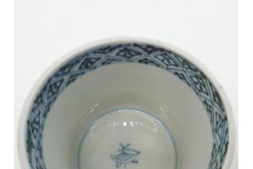 江戸期　古伊万里　染付　蜜柑に鳥文　落ち着いた和の雰囲気にぴったりのそば猪口5客セット(みかん、果実、蕎麦猪口、湯呑み、湯のみ、和食器)(R-083041)