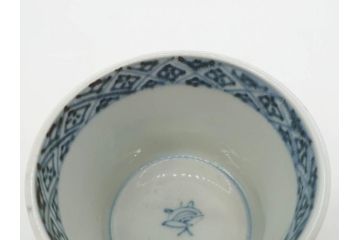 江戸期　古伊万里　染付　蜜柑に鳥文　落ち着いた和の雰囲気にぴったりのそば猪口5客セット(みかん、果実、蕎麦猪口、湯呑み、湯のみ、和食器)(R-083041)