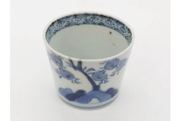 江戸期　古伊万里　染付　蜜柑に鳥文　落ち着いた和の雰囲気にぴったりのそば猪口5客セット(みかん、果実、蕎麦猪口、湯呑み、湯のみ、和食器)(R-083041)