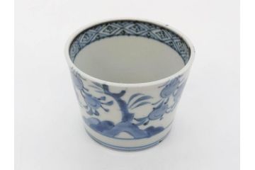 江戸期　古伊万里　染付　蜜柑に鳥文　落ち着いた和の雰囲気にぴったりのそば猪口5客セット(みかん、果実、蕎麦猪口、湯呑み、湯のみ、和食器)(R-083041)