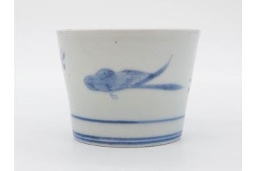 江戸期　古伊万里　染付　蜜柑に鳥文　落ち着いた和の雰囲気にぴったりのそば猪口5客セット(みかん、果実、蕎麦猪口、湯呑み、湯のみ、和食器)(R-083041)