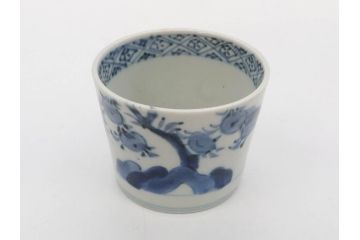 江戸期　古伊万里　染付　蜜柑に鳥文　落ち着いた和の雰囲気にぴったりのそば猪口5客セット(みかん、果実、蕎麦猪口、湯呑み、湯のみ、和食器)(R-083041)