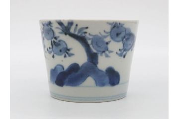江戸期　古伊万里　染付　蜜柑に鳥文　落ち着いた和の雰囲気にぴったりのそば猪口5客セット(みかん、果実、蕎麦猪口、湯呑み、湯のみ、和食器)(R-083041)