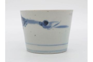 江戸期　古伊万里　染付　蜜柑に鳥文　落ち着いた和の雰囲気にぴったりのそば猪口5客セット(みかん、果実、蕎麦猪口、湯呑み、湯のみ、和食器)(R-083041)