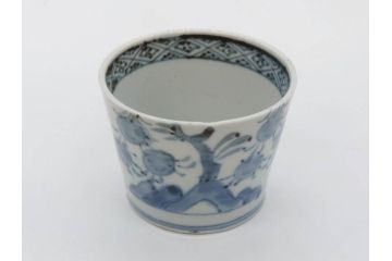 江戸期　古伊万里　染付　蜜柑に鳥文　落ち着いた和の雰囲気にぴったりのそば猪口5客セット(みかん、果実、蕎麦猪口、湯呑み、湯のみ、和食器)(R-083041)