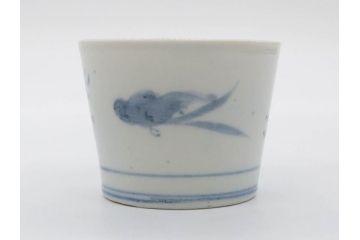 江戸期　古伊万里　染付　蜜柑に鳥文　落ち着いた和の雰囲気にぴったりのそば猪口5客セット(みかん、果実、蕎麦猪口、湯呑み、湯のみ、和食器)(R-083041)