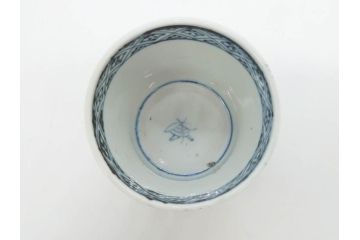江戸期　古伊万里　染付　蜜柑に鳥文　落ち着いた和の雰囲気にぴったりのそば猪口5客セット(みかん、果実、蕎麦猪口、湯呑み、湯のみ、和食器)(R-083041)