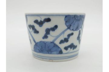 江戸期　古伊万里　染付　花唐草文　爽やかな藍色が素敵なそば猪口5客セット(蕎麦猪口、湯呑み、湯のみ、和食器)(R-083042)