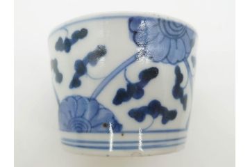 江戸期　古伊万里　染付　花唐草文　爽やかな藍色が素敵なそば猪口5客セット(蕎麦猪口、湯呑み、湯のみ、和食器)(R-083042)