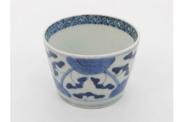 江戸期　古伊万里　染付　花唐草文　爽やかな藍色が素敵なそば猪口5客セット(蕎麦猪口、湯呑み、湯のみ、和食器)(R-083042)