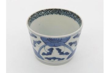 江戸期　古伊万里　染付　花唐草文　爽やかな藍色が素敵なそば猪口5客セット(蕎麦猪口、湯呑み、湯のみ、和食器)(R-083042)