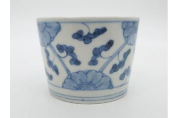 江戸期　古伊万里　染付　花唐草文　爽やかな藍色が素敵なそば猪口5客セット(蕎麦猪口、湯呑み、湯のみ、和食器)(R-083043)