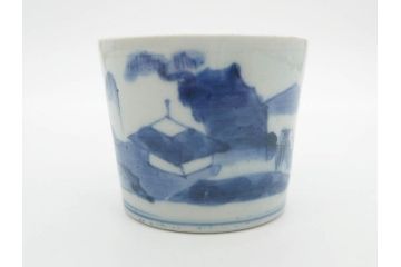 江戸期　古伊万里　染付　丁寧に描かれた山水図が目を引くそば猪口5客セット(蕎麦猪口、湯呑み、湯のみ、和食器)(R-083044)