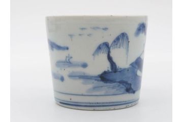 江戸期　古伊万里　染付　丁寧に描かれた山水図が目を引くそば猪口5客セット(蕎麦猪口、湯呑み、湯のみ、和食器)(R-083044)
