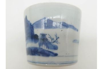 江戸期　古伊万里　染付　丁寧に描かれた山水図が目を引くそば猪口5客セット(蕎麦猪口、湯呑み、湯のみ、和食器)(R-083044)