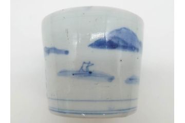 江戸期　古伊万里　染付　丁寧に描かれた山水図が目を引くそば猪口5客セット(蕎麦猪口、湯呑み、湯のみ、和食器)(R-083044)