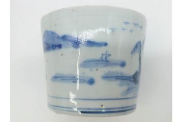 江戸期　古伊万里　染付　丁寧に描かれた山水図が目を引くそば猪口5客セット(蕎麦猪口、湯呑み、湯のみ、和食器)(R-083044)