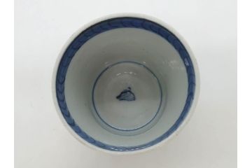 江戸期　古伊万里　染付　丁寧に描かれた山水図が目を引くそば猪口5客セット(蕎麦猪口、湯呑み、湯のみ、和食器)(R-083044)