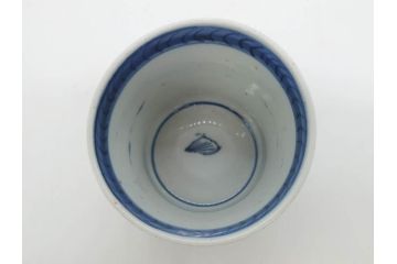 江戸期　古伊万里　染付　丁寧に描かれた山水図が目を引くそば猪口5客セット(蕎麦猪口、湯呑み、湯のみ、和食器)(R-083044)