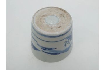 江戸期　古伊万里　染付　丁寧に描かれた山水図が目を引くそば猪口5客セット(蕎麦猪口、湯呑み、湯のみ、和食器)(R-083044)