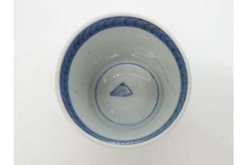江戸期　古伊万里　染付　丁寧に描かれた山水図が目を引くそば猪口5客セット(蕎麦猪口、湯呑み、湯のみ、和食器)(R-083044)