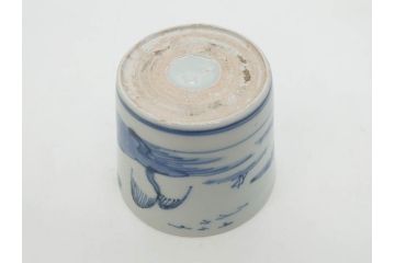 江戸期　古伊万里　染付　丁寧に描かれた山水図が目を引くそば猪口5客セット(蕎麦猪口、湯呑み、湯のみ、和食器)(R-083044)