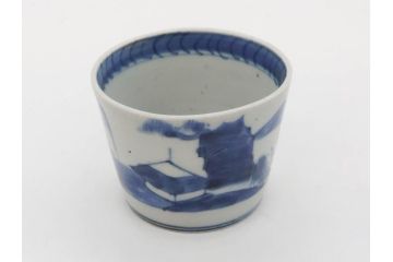 江戸期　古伊万里　染付　丁寧に描かれた山水図が目を引くそば猪口5客セット(蕎麦猪口、湯呑み、湯のみ、和食器)(R-083044)