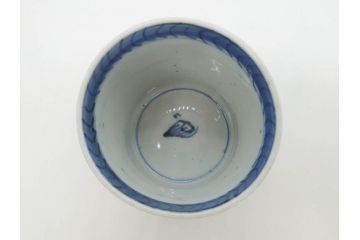 江戸期　古伊万里　染付　丁寧に描かれた山水図が目を引くそば猪口5客セット(蕎麦猪口、湯呑み、湯のみ、和食器)(R-083044)
