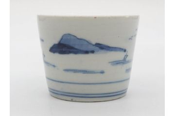 江戸期　古伊万里　染付　丁寧に描かれた山水図が目を引くそば猪口5客セット(蕎麦猪口、湯呑み、湯のみ、和食器)(R-083044)