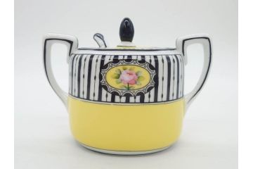 戦前　オールドノリタケ　NORITAKE　ラスター彩　ハンドル付　レモン　アールデコ　それぞれ華やかなデザインが素敵なプレート2枚&シュガーポットセット(サンドウィッチ、サンドイッチ、キャンディーディッシュ、アクセサリートレー、トレイ、小皿、中皿、洋食器)(R-083046)