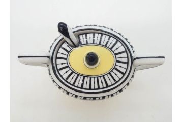 戦前　オールドノリタケ　NORITAKE　ラスター彩　ハンドル付　レモン　アールデコ　それぞれ華やかなデザインが素敵なプレート2枚&シュガーポットセット(サンドウィッチ、サンドイッチ、キャンディーディッシュ、アクセサリートレー、トレイ、小皿、中皿、洋食器)(R-083046)