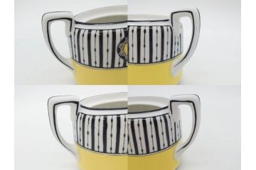 戦前　オールドノリタケ　NORITAKE　ラスター彩　ハンドル付　レモン　アールデコ　それぞれ華やかなデザインが素敵なプレート2枚&シュガーポットセット(サンドウィッチ、サンドイッチ、キャンディーディッシュ、アクセサリートレー、トレイ、小皿、中皿、洋食器)(R-083046)