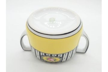 戦前　オールドノリタケ　NORITAKE　ラスター彩　ハンドル付　レモン　アールデコ　それぞれ華やかなデザインが素敵なプレート2枚&シュガーポットセット(サンドウィッチ、サンドイッチ、キャンディーディッシュ、アクセサリートレー、トレイ、小皿、中皿、洋食器)(R-083046)