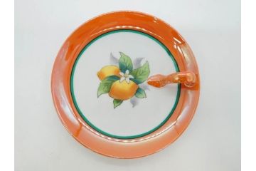 戦前　オールドノリタケ　NORITAKE　ラスター彩　ハンドル付　レモン　アールデコ　それぞれ華やかなデザインが素敵なプレート2枚&シュガーポットセット(サンドウィッチ、サンドイッチ、キャンディーディッシュ、アクセサリートレー、トレイ、小皿、中皿、洋食器)(R-083046)