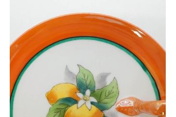 戦前　オールドノリタケ　NORITAKE　ラスター彩　ハンドル付　レモン　アールデコ　それぞれ華やかなデザインが素敵なプレート2枚&シュガーポットセット(サンドウィッチ、サンドイッチ、キャンディーディッシュ、アクセサリートレー、トレイ、小皿、中皿、洋食器)(R-083046)