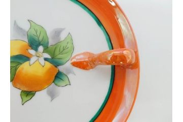 戦前　オールドノリタケ　NORITAKE　ラスター彩　ハンドル付　レモン　アールデコ　それぞれ華やかなデザインが素敵なプレート2枚&シュガーポットセット(サンドウィッチ、サンドイッチ、キャンディーディッシュ、アクセサリートレー、トレイ、小皿、中皿、洋食器)(R-083046)