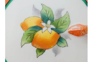 戦前　オールドノリタケ　NORITAKE　ラスター彩　ハンドル付　レモン　アールデコ　それぞれ華やかなデザインが素敵なプレート2枚&シュガーポットセット(サンドウィッチ、サンドイッチ、キャンディーディッシュ、アクセサリートレー、トレイ、小皿、中皿、洋食器)(R-083046)