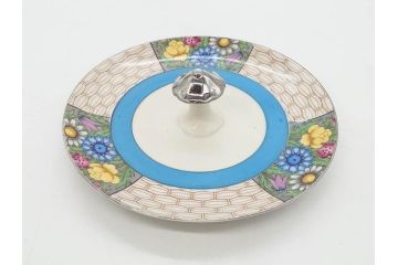戦前　オールドノリタケ　NORITAKE　ラスター彩　ハンドル付　レモン　アールデコ　それぞれ華やかなデザインが素敵なプレート2枚&シュガーポットセット(サンドウィッチ、サンドイッチ、キャンディーディッシュ、アクセサリートレー、トレイ、小皿、中皿、洋食器)(R-083046)