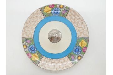 戦前　オールドノリタケ　NORITAKE　ラスター彩　ハンドル付　レモン　アールデコ　それぞれ華やかなデザインが素敵なプレート2枚&シュガーポットセット(サンドウィッチ、サンドイッチ、キャンディーディッシュ、アクセサリートレー、トレイ、小皿、中皿、洋食器)(R-083046)