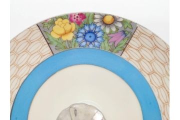 戦前　オールドノリタケ　NORITAKE　ラスター彩　ハンドル付　レモン　アールデコ　それぞれ華やかなデザインが素敵なプレート2枚&シュガーポットセット(サンドウィッチ、サンドイッチ、キャンディーディッシュ、アクセサリートレー、トレイ、小皿、中皿、洋食器)(R-083046)