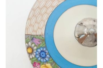 戦前　オールドノリタケ　NORITAKE　ラスター彩　ハンドル付　レモン　アールデコ　それぞれ華やかなデザインが素敵なプレート2枚&シュガーポットセット(サンドウィッチ、サンドイッチ、キャンディーディッシュ、アクセサリートレー、トレイ、小皿、中皿、洋食器)(R-083046)