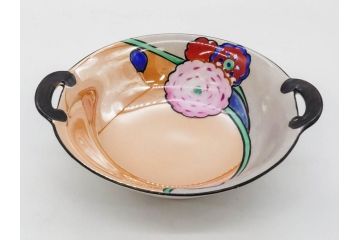 オールドノリタケ　NORITAKE　ラスター彩　金彩　ハンドル付　食卓を彩る華やかなボウル3点セット(風景、花、蝶、ハンドペイント、プレート、深皿、洋食器)(R-083047)