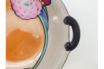 オールドノリタケ　NORITAKE　ラスター彩　金彩　ハンドル付　食卓を彩る華やかなボウル3点セット(風景、花、蝶、ハンドペイント、プレート、深皿、洋食器)(R-083047)