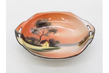 オールドノリタケ　NORITAKE　ラスター彩　金彩　ハンドル付　食卓を彩る華やかなボウル3点セット(風景、花、蝶、ハンドペイント、プレート、深皿、洋食器)(R-083047)