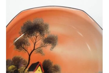 オールドノリタケ　NORITAKE　ラスター彩　金彩　ハンドル付　食卓を彩る華やかなボウル3点セット(風景、花、蝶、ハンドペイント、プレート、深皿、洋食器)(R-083047)