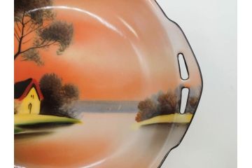 オールドノリタケ　NORITAKE　ラスター彩　金彩　ハンドル付　食卓を彩る華やかなボウル3点セット(風景、花、蝶、ハンドペイント、プレート、深皿、洋食器)(R-083047)