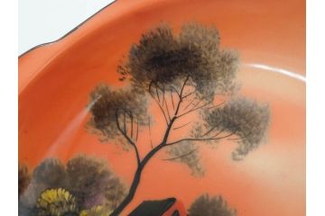 オールドノリタケ　NORITAKE　ラスター彩　金彩　ハンドル付　食卓を彩る華やかなボウル3点セット(風景、花、蝶、ハンドペイント、プレート、深皿、洋食器)(R-083047)