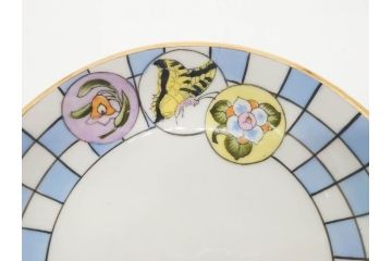 オールドノリタケ　NORITAKE　ラスター彩　金彩　ハンドル付　食卓を彩る華やかなボウル3点セット(風景、花、蝶、ハンドペイント、プレート、深皿、洋食器)(R-083047)